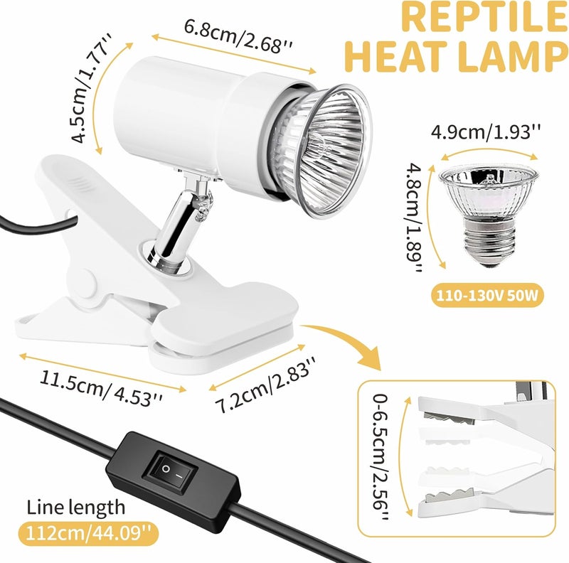 GOZILLA Reptile Heat Lamp, Turtle Lamp with 50W UVA/UVB Turtle Light Bulb, 360°Rotatable Clip Reptiles Basking Light for Amphibian and Reptile Tanks, Terrariums, Cages.(White) - Image 2